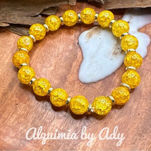 Yellow Crackled Quartz beaded bohemian statement bracelet